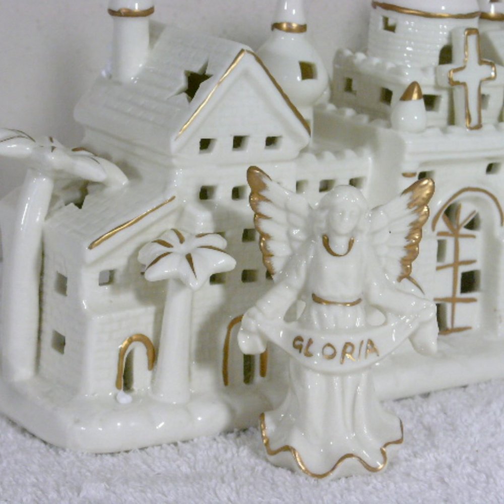 Vintage Town of Bethlehem Nativity Scene Ivory Set JC Penney 12 Pc
